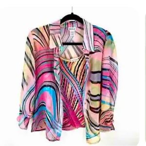 Vintage Y2K 90s Colorful Abstract 2 Piece Shirt Set Size L EUC